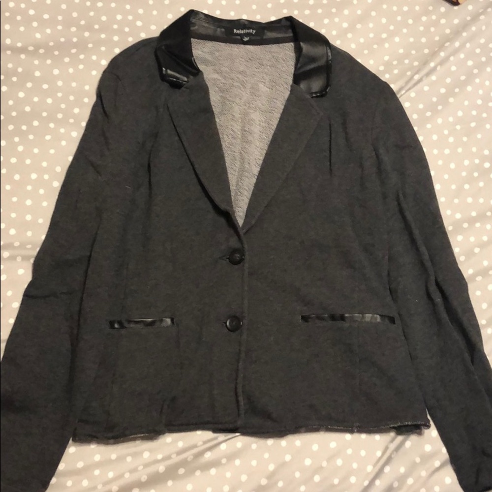 Gray Blazer with Pleather Detailing